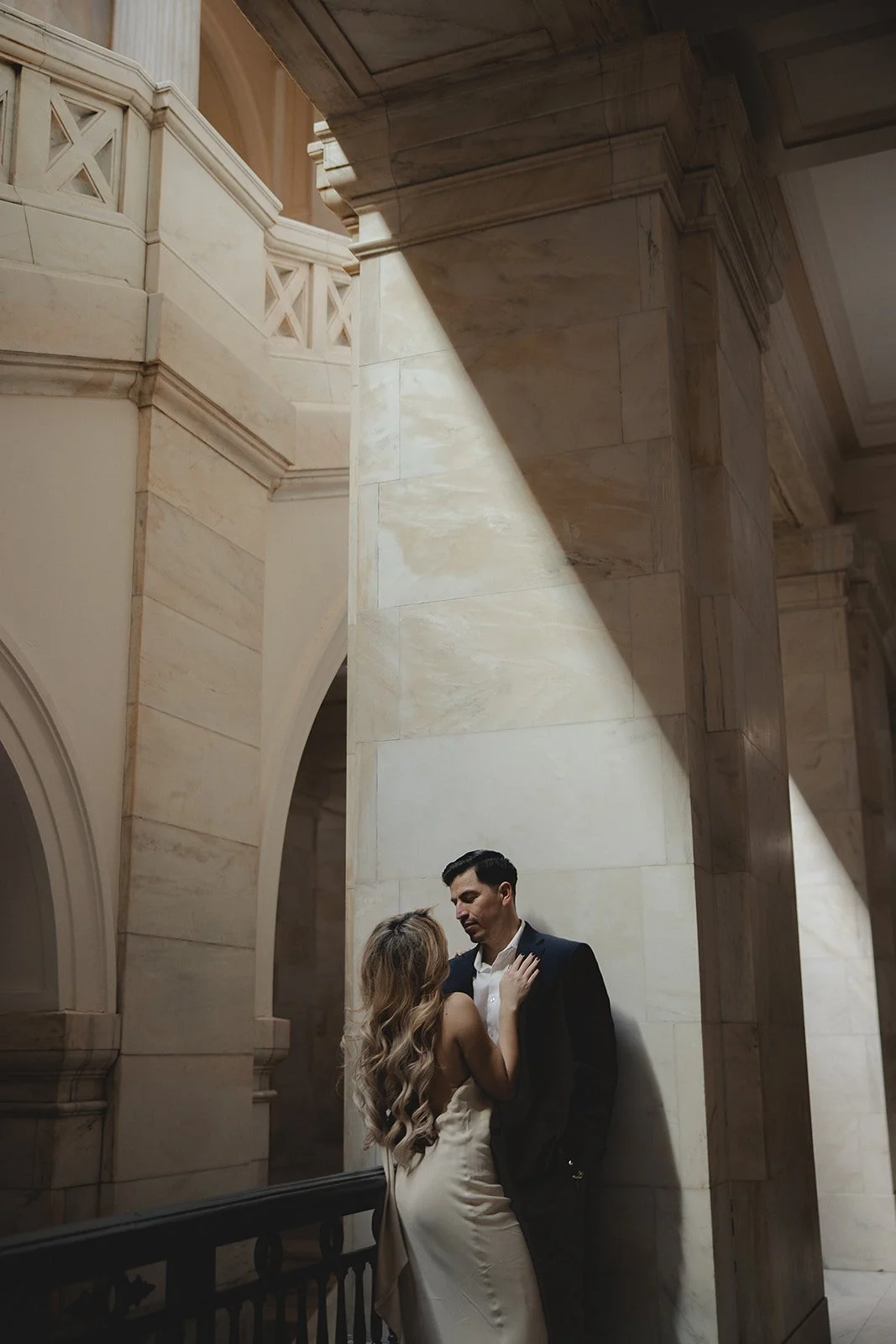 Bride and Groom engagements with shadows and harsh light at the Capital in Little Rock Arkansas By Laura Powers Photo
