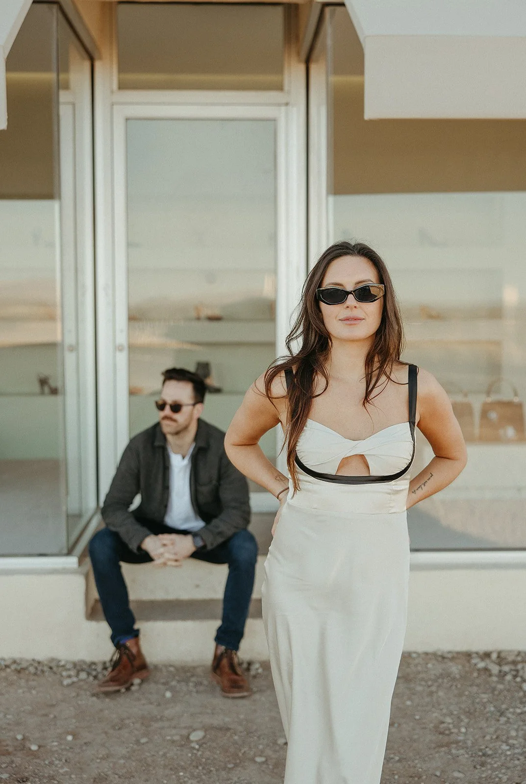 engagement photos in Marfa Texas at Prada Marfa